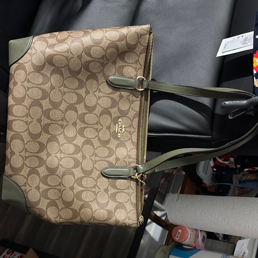 Coach Brown and Green Monogram Tote